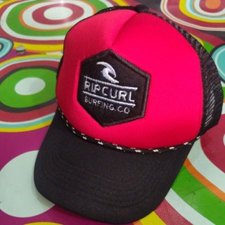Topi Trucker Bordir Emblem Premium - Ripcurl Merah Hitam
